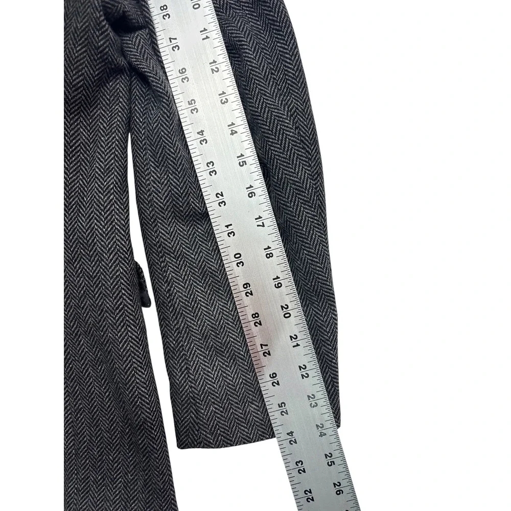 Adolfo 40S Gray Black Herringbone Tweed Lambswool Blazer Jacket Sport Suit Coat